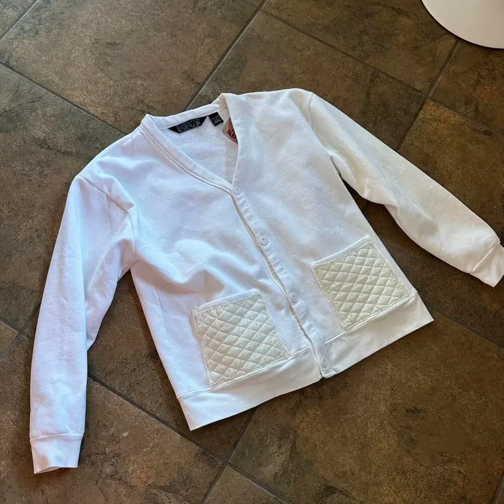 BAW Fashion Wear Women's Large Cardigan Sweater White Cotton Blend Vintage
